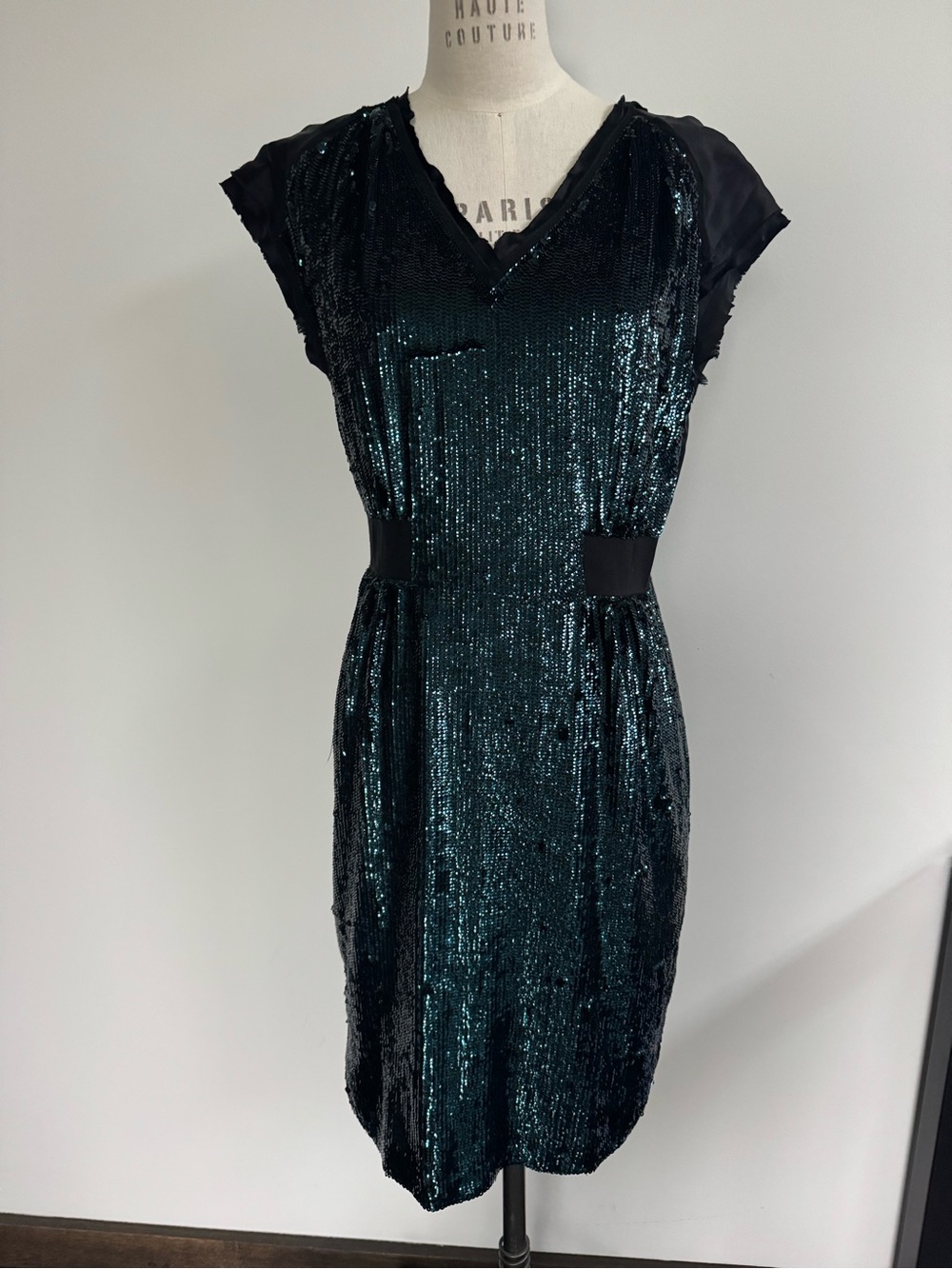 Rebecca Taylor Teal Sequin V-Neck Midi Dress
